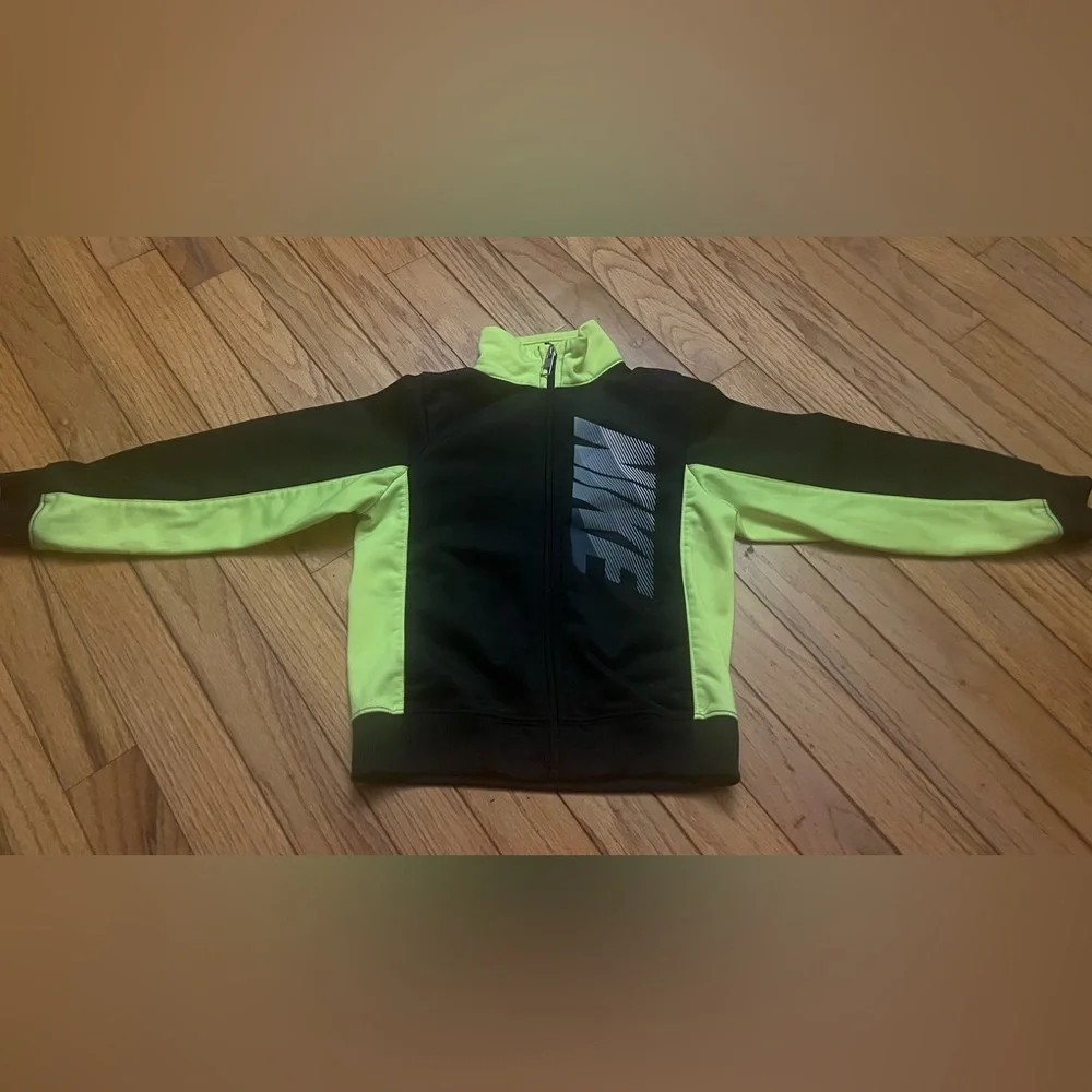 Nike Kids' Black & Neon Yellow-Green Full-Zip Track Jacket Sweatshirt Boys Sz 4